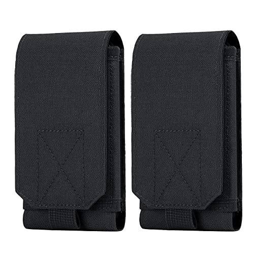 Tactical Molle Phone Holster Pouch, Universal Belt Waist Bag for iPhone 18 Pro Max/17 Pro/17/16 Pro Max/15 Pro Max/14 Pro Max/13, Samsung S26 Ultra/S25/S24, Size L - color: Black(2 Pack)
