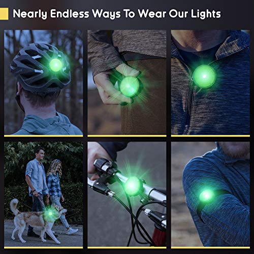 Everbeam E100 LED Safety Lights for Walking at Night - Waterproof Bike LED Light Excellent for Runners, Cycling, Dog Walking, Kayaking-Bright Clip On LED Light, Many Straps for Wearing - 2 Pack, Green