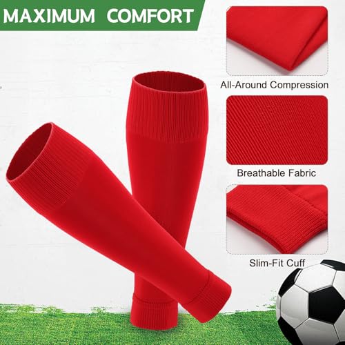 Ultrafun 3 Pairs Leg Sleeves Pre-cut Soccer Sleeves Compatible with Grip Socks Shin Guards Sleeves for Soccer Football - color: Red, size: Large