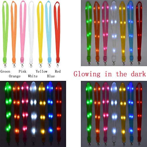 LED Light Up Flashing Cruise Lanyards Keychain Key Holder Christmas Neck Straps Gifts Party Favors Necklace - color: 7 Pack Colorful With 7 Pack Plastic Badge Holder