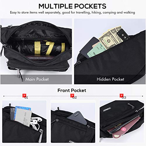 CXWMZY Fanny Packs For Women & Men Waist Pack Hip Bum Bag with Multi-Pockets Large Capacity Waterproof Casual Bum Bag for Disney Traveling Casual Cycling Running Hiking - color: Extender Belt Black