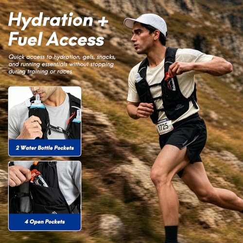Haimont 5L Trail Running Hydration Vest with Soft Flasks - color: Black, size: Medium