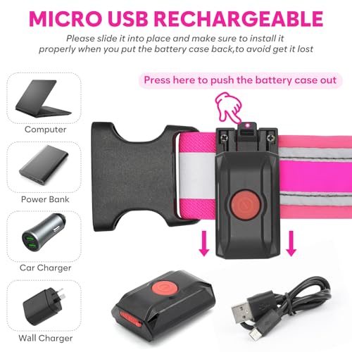 Illumifun LED Running Belt - USB Rechargeable Light Up Sash, High-Visibility Elastic Waistband Light for Running Cycling Hiking Camping Nighttime Activities - color: Candy Pink
