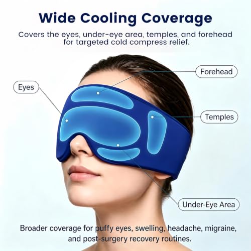 Cooling Gel Eye Mask for Puffy Eyes, Migraine & Headache Relief, Full Eye-Area Cold Compress for Eyes & Temples, FSA Eligible HSA Reusable Eye Ice Pack for Swelling & Post-Surgery Recovery - color: Black-blue