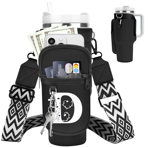Initial Water Bottle Holder with Strap for Stanley Cup 40 oz Tumbler - color: Black, style: D