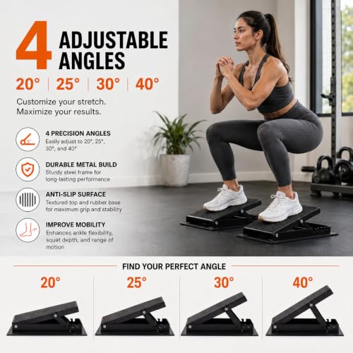 2 Pack Adjustable Slant Board for Calf Stretching, Steel Calf Stretch Board 20°-40° Non-Slip Squat Wedge with Handle for Exercise Rehab Leg Stretch and Plantar Fasciitis Relief