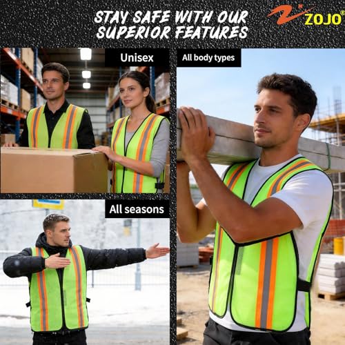 zojo High Visiblity Reflective Mesh Safety Vest Bulk 10 Pack - color: 10pcs-fluorescent Yellow
