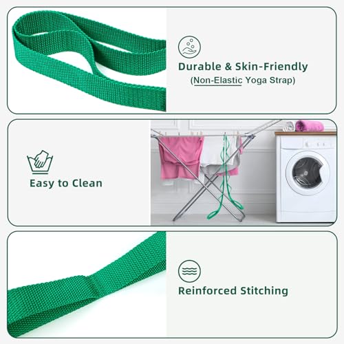 Abiarst Stretching Strap Yoga Straps for Physical Therapy, 10 Loops Non-Elastic Stretch Band for Pilates, Flexibility, Exercise and Gymnastics - color: 1-Pack (Green)