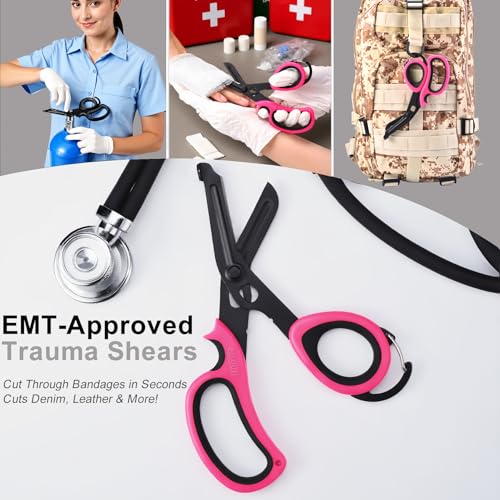 MEUUT Trauma Shears with Carabiner 7.5 Inch 2-Pack Medical Scissors - color: Pink/Black+pink/Black