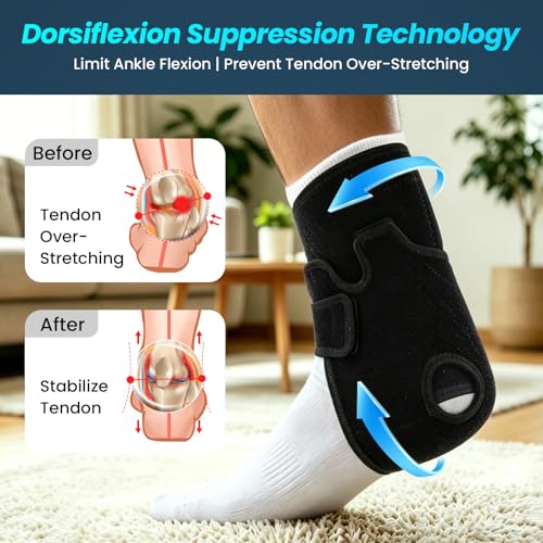 Welnove Achilles Tendonitis & Ankle Brace – Heel Lock Support for Ankle Dorsiflexion Relief, Adjustable Achilles Tendon Support Compression Pad for Men Women Heel Protectors (1 Pair, Size L, Black) - size: Large - Women 8-12|Men 7-11