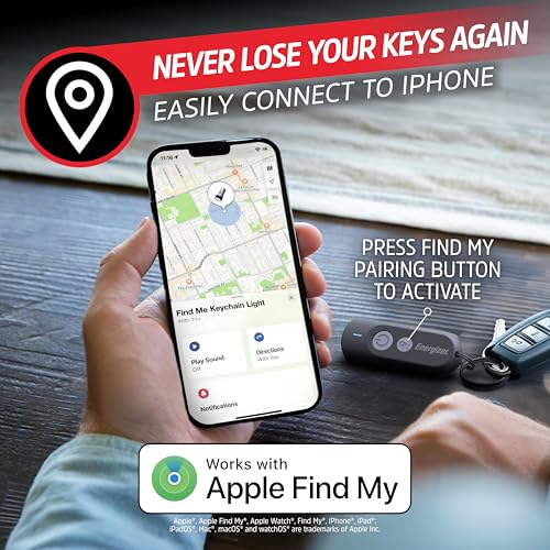 Energizer Find Me Keychain Light, Apple Find My Bluetooth Tracker, Black - color: Black