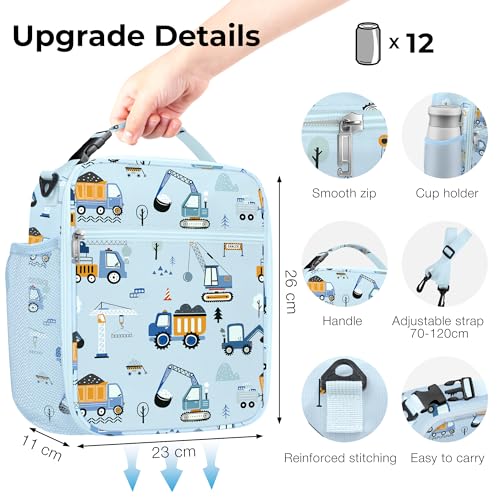 Clastyle Car Insulated Kid Lunch Bag for Boy Lunch Box, Blue Construction - color: Blue Construction