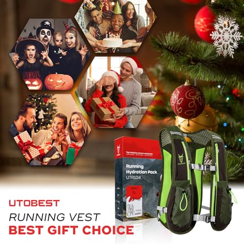 UTOBEST Running Vest Lightweight Hydration Vest Pack 5L UTR104 - color: Green Vest 5L with 2 x Soft Flask