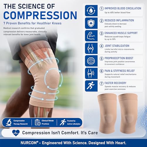 NURCOM Knee Brace, 8-Zone Compression Sleeve - color: Beige, size: Medium
