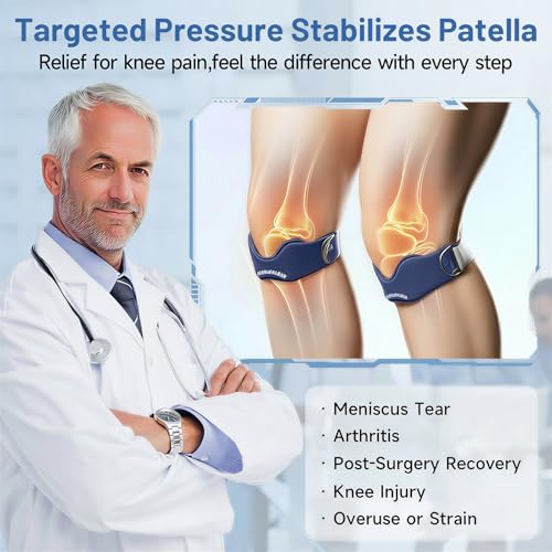 MANUEKLEAR V-Shaped Patella Bands, Adjustable Flex Wrap Patellar Tendon Support Strap for Men Women, Silicone Patella Knee Straps Suitable for Pain Relief Running Hiking Basketball, (2pcs) (Blue) - color: Blue