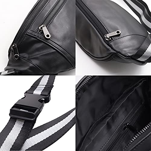 Big fanny pack Black Genuine Leather waist bag Hip Purse Adjustable Belt strap Casual Pouch Outdoor Day bag (Big Black) - color: Big Black