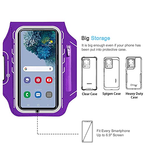 Armband for Samsung Galaxy S26 S25 S24 S23 S22 Ultra/Plus/FE, Gym Running Workouts Arm Band with Earbuds Holder (Purple) - color: Purple