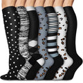 Aoliks 6 Pairs Compression Socks for Women & Nurses, Flying Knee High Socks - color: 020 A13-leopard/Gray/Black, size: Small-Medium