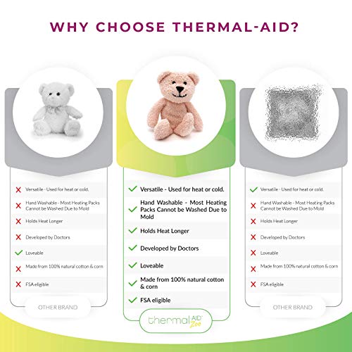 Thermal-Aid Zoo Mini — (Bella the Pink Bear) — Mold-Resistant, Washable Hot & Cold Pack for Kids — Heating and Cooling Pad with Natural Corn Filling — Reusable Plush Toy - size: Mini Pink Bear