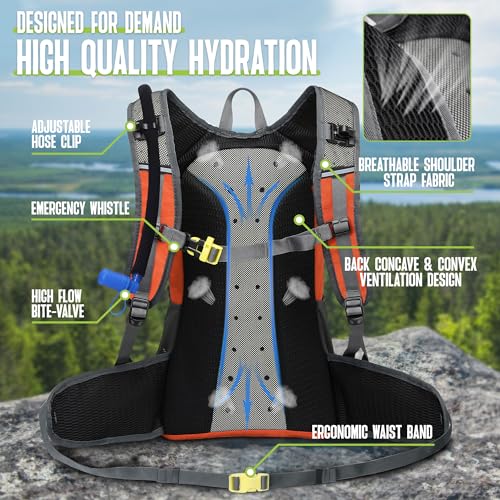 N NEVO RHINO Hydration Backpack, 18L Hiking Backpack with 3L Water Bladder - color: Orange