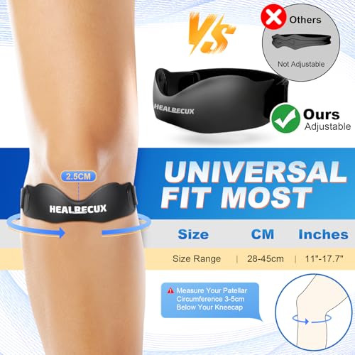 Healrecux Silicone Patellar Tendon Support Strap, Adjustable Non-Slip Patella Band Stabilizer Knee Brace for Jumpers Knee, Tendonitis, Basketball, Volleyball, Squats, Gray