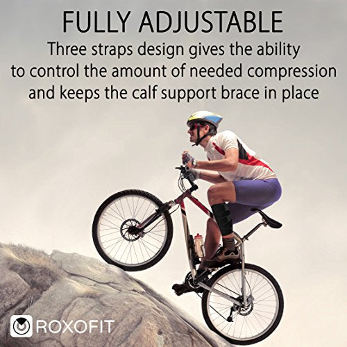 ROXOFIT Calf Brace for Torn Calf Muscle and Shin Splint Relief for Men and Women - Adjustable Tibia Compression Support Sleeve Wrap