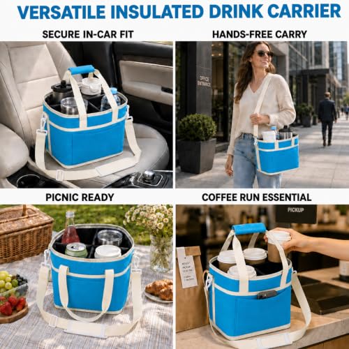 Structured Drink Carrier Bag, Family Size 4 Compartment Drink Bag - color: Sky Blue