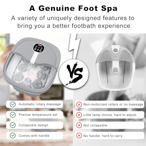 HOSPAN Collapsible Foot Spa Electric Rotary Massage, Foot Bath with Heat, Bubble, Remote, and 24 Motorized Shiatsu Massage Balls. Pedicure Foot Spa for Feet Stress Relief - color: Gray