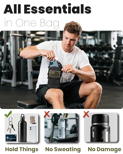 DEFUNX 32 Oz Water Bottle Holder with Strap Bottle Carrier Bag with Phone Pocket MOLLE System for Walking - color: Camo Black