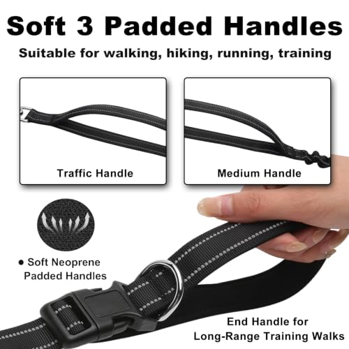 Triple Handle Bungee No Pull Dog Leash, Black 6.23-8.53FT - color: Black