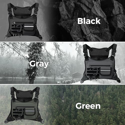Muserise Outdoor Chest Bag For Men, EDC Chest Pack With Built-In Phone Holder, Lightweight Chest Rig Pouch - color: Gray New