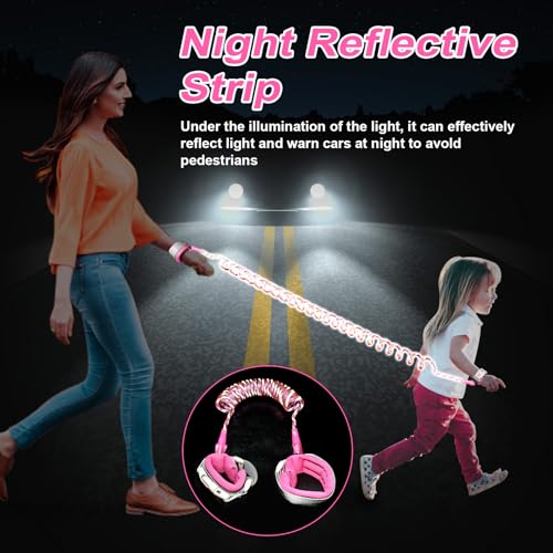 Accmor Anti Lost Wrist Link with Induction Lock, Upgraded Toddler Leash, Reflective Kids Wrist Leash for Baby, Child Walking Wristband Leashes with Magnetic Unlock Design for Girls, Rose (6.5ft) - color: Rose Pink