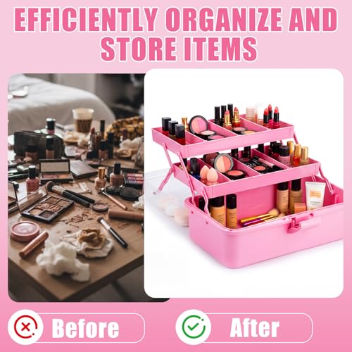 2 Pcs 13 Inch 3-Layer Tackle Box Organizer, Adjustable, Pink - color: Pink