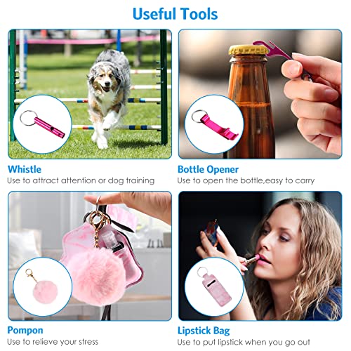 AMIR Safety Keychain Set for Women and Kids, 10 Pcs Safety Keychain Accessories with Sound Personal Alarm, Whistle and Pom - color: Pink