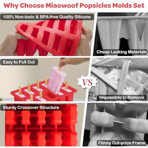 10-Cav Popsicle Molds, Silicone Ice Pop Mold for DIY Frozen Treats - color: Red