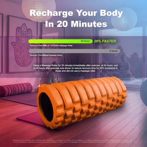 321 STRONG Patented 3-Zone Massage Roller, Medium Density for Exercise - color: Orange