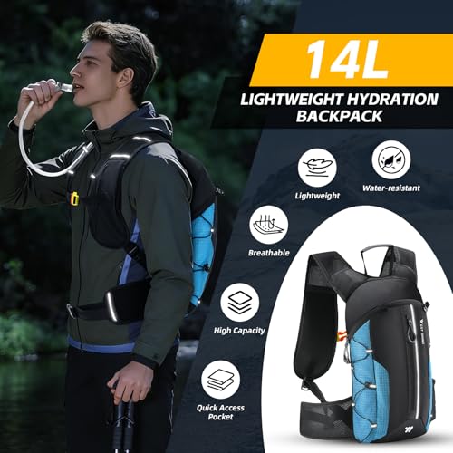Hydration Backpack - Lightweight Water Backpack with 2L Water Bladder, Small Hiking Backpack for Running Cycling Camping Rave for Men Women - color: Blue1