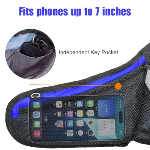 PYFK Running Belt Hydration Waist Pack with Water Bottle Holder for Men Women Waist Pouch Fanny Bag Reflective - color: Blue