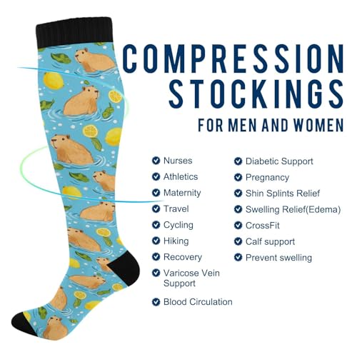 Wusikd Heartbeat Symbol Compression Socks for Women and Men Circulation Black Long Socks for Athletic Running 1 - color: Capybaras