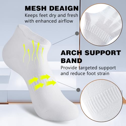 Walifrey Ankle Socks for Women, 6 Pairs Low Cut Athletic Socks - color: White, size: 9-11