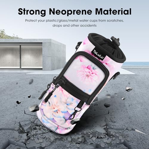 ToLuLu 25/32/40oz Water Bottle Carrier Bag Pocket,Insulated Neoprene Adjustable Shoulder Strap Water Bottle Pouch Case, Crossbody Water Bottle Holder Sling Sleeve for Men Women Adults - color: Pink Flowers, size: 40 OZ