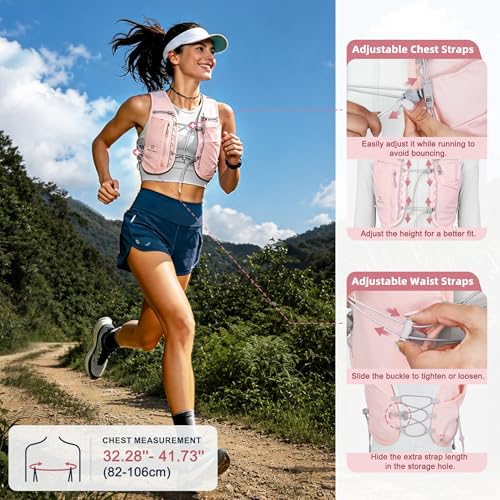 BECOJADDE 5L Running Vest for Women, Hydration Backpack Lightweight & Breathable for Trail Running, Marathon, Hiking, Cycling - color: Pink