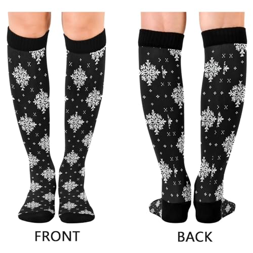 Snowflake Red Christmas Compression Sock for Women Men Funny Support Knee High Socks Running,Nurses,Travel - color: Black Snowflakes