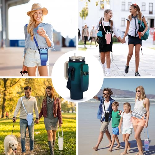 GOEWY Water Bottle Carrier Bag for Stanley Cup 40/30oz with Phone Pockets - color: Indigo, size: 30oz