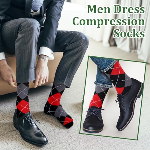 Shyyween 12 Pairs Men Knee High Compression Socks - size: XX-Large, style: Colorful Argyle
