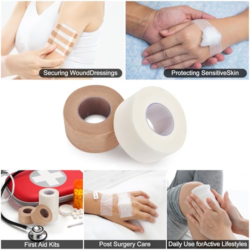 Medical Tape with Dispenser Paper Tape Medical 1 inch x 10yd Sensitive Skin Micropore Tape Breathable for Wound Care Nose Tape for Rhinoplasty Shaping(2 Rolls Tape + 2 Dispensers Included) - color: Beige:1 Inch X 9.14m