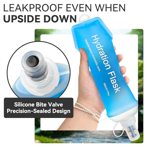 2 Pack 500ml Soft Flask, Shrink As You Drink Collapsible Water Bottles for Running Vest & Hydration Pack, BPA-Free Leak-Proof TPU Folding Bottle for Hiking Cycling Climbing Jogging-Blue - color: Blue