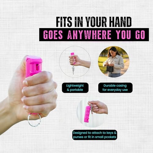 Police Magnum Keychain Pepper Spray Flip Top Safety 2 Pack 1/2oz - Maximum Heat Strength OC with Dye - Tactical Small Compact Case Holder - for Women & Men's Self Defense - Made in The USA - color: HOT PINK
