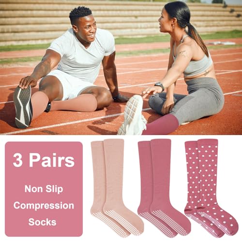 3 Pair Non Slip Compression Socks Women Men - color: Warm Tone, style: Minimalist