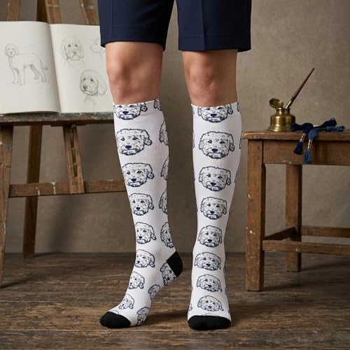 Compression Socks Knee High Support Stockings Women Men - color: Cute Goldendoodle